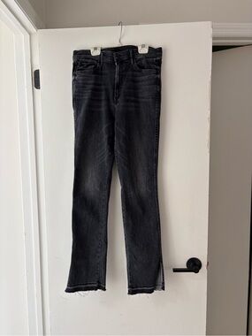 MOTHER Black Wide-Leg Jeans with Frayed Hem